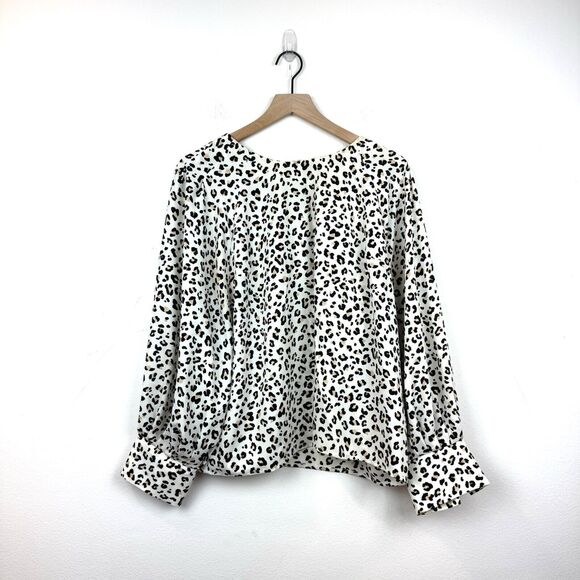 Nine West Women's Cheetah Print Pleated Blouson Long Sleeve Blouse Sz XL - Picture 3 of 10